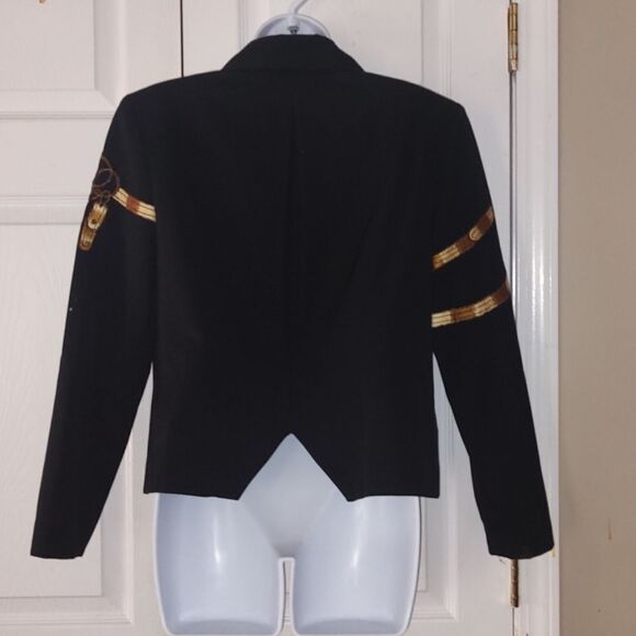 Privata Vintage  black gold cream leopard button down 100% wool blazer Sz 8 - Picture 5 of 7